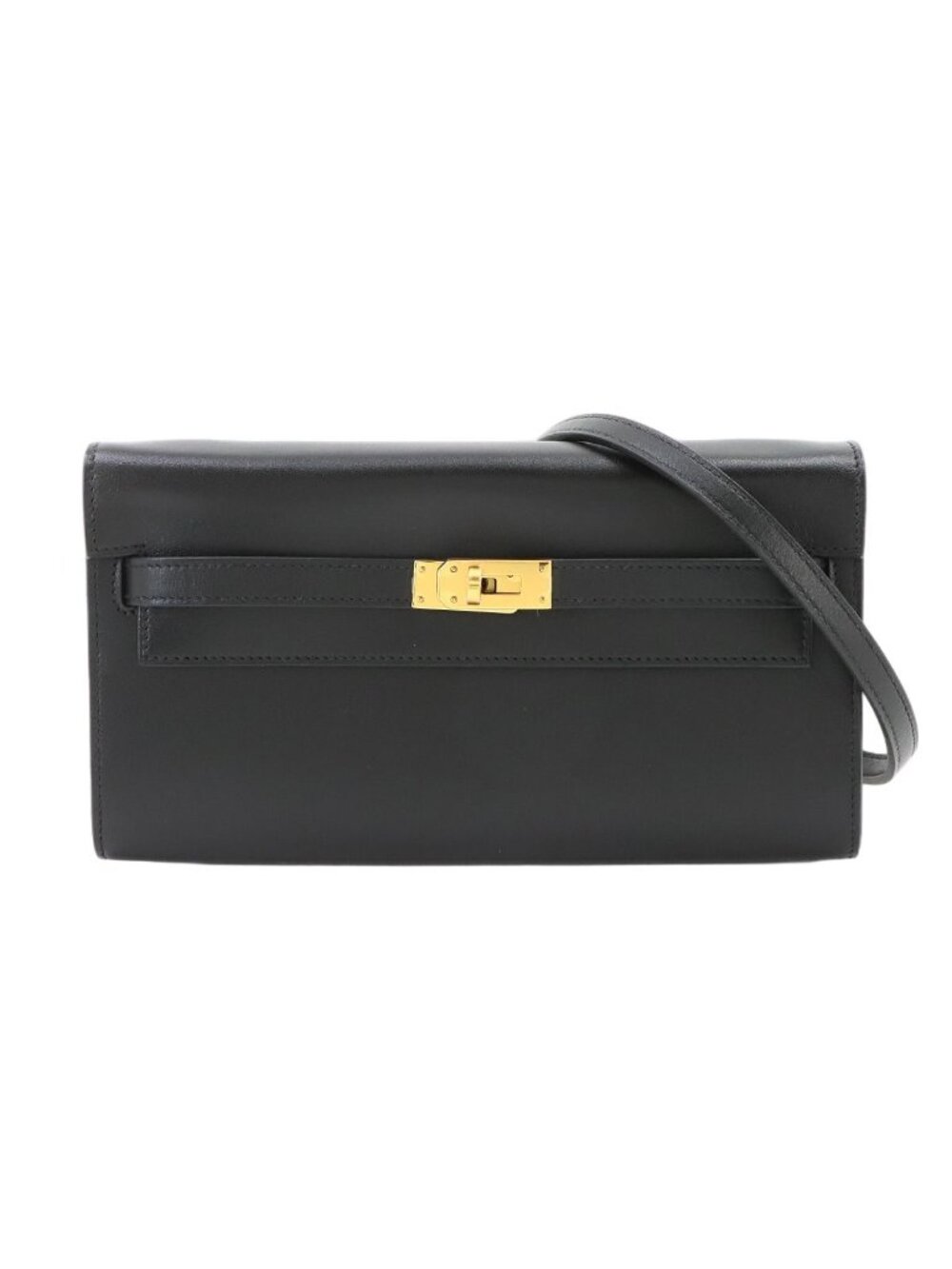 Hermes Kelly to Go Shoulder Wallet Bifold Box Calf Black